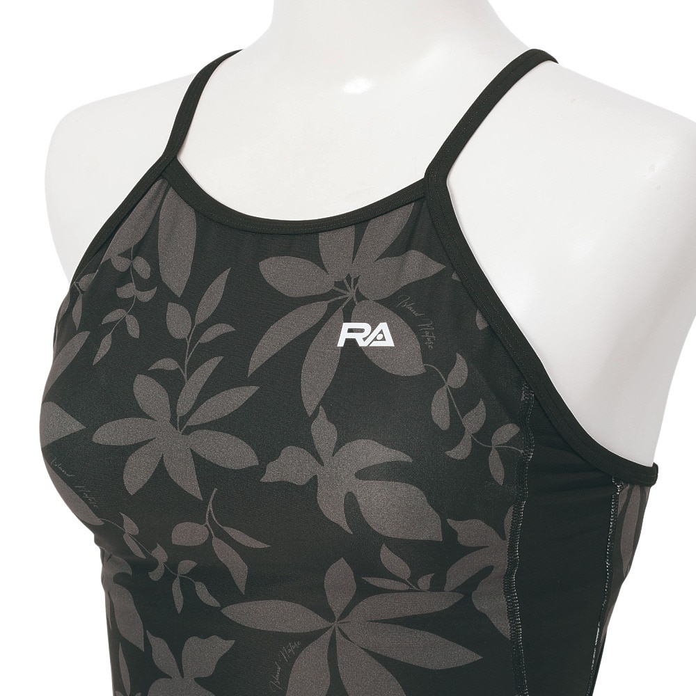 RA（RA）（レディース）フィットネス水着 水泳 H－バックオールインワン NIGHT LEAVES RA124-SNIGTP BK