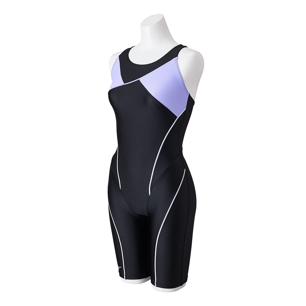 ミズノ（MIZUNO）（レディース）フィットネス水着 レディース 水泳 アクアフィットネス用 オールインワン N2JGB30197 ブラック ラベンダー