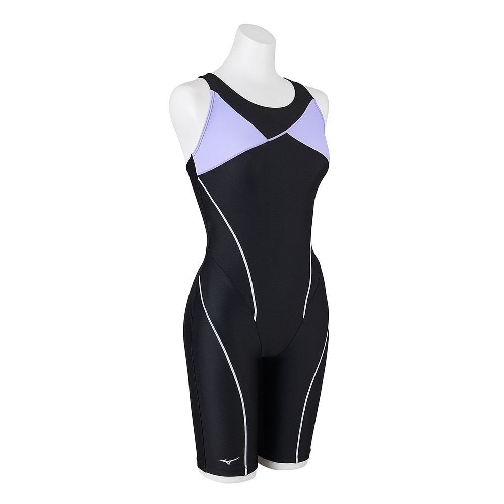 ミズノ（MIZUNO）（レディース）フィットネス水着 レディース 水泳 アクアフィットネス用 オールインワン N2JGB30197 ブラック ラベンダー