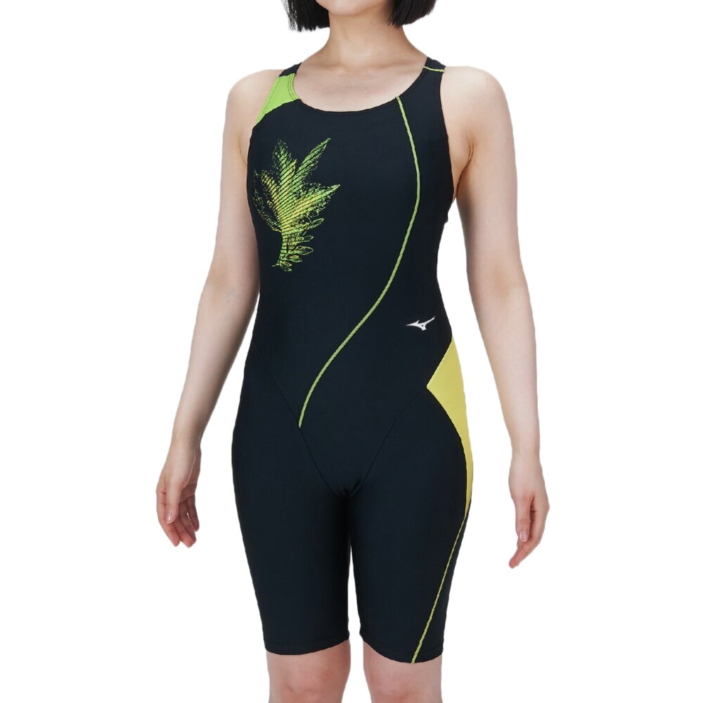 ミズノ（MIZUNO）（レディース）フィットネス水着 レディース 水泳 アクアフィットネス用オールインワン 黒×緑 S-LLサイズ N2JGC31093 スイムウェア 対塩素