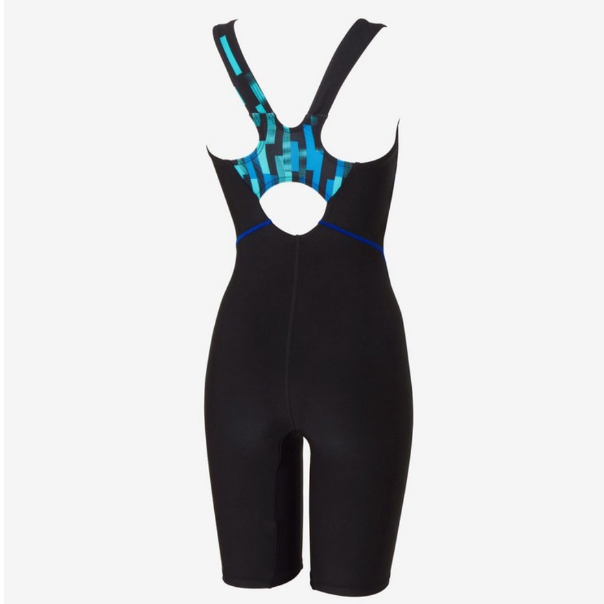 スピード（SPEEDO）（レディース）フィットネス水着 レディース 水泳 ストライプスディライト ルースンニースキン 青 SFW12450 パッド付き 撥水 4分丈 UVガード 紫外線カット