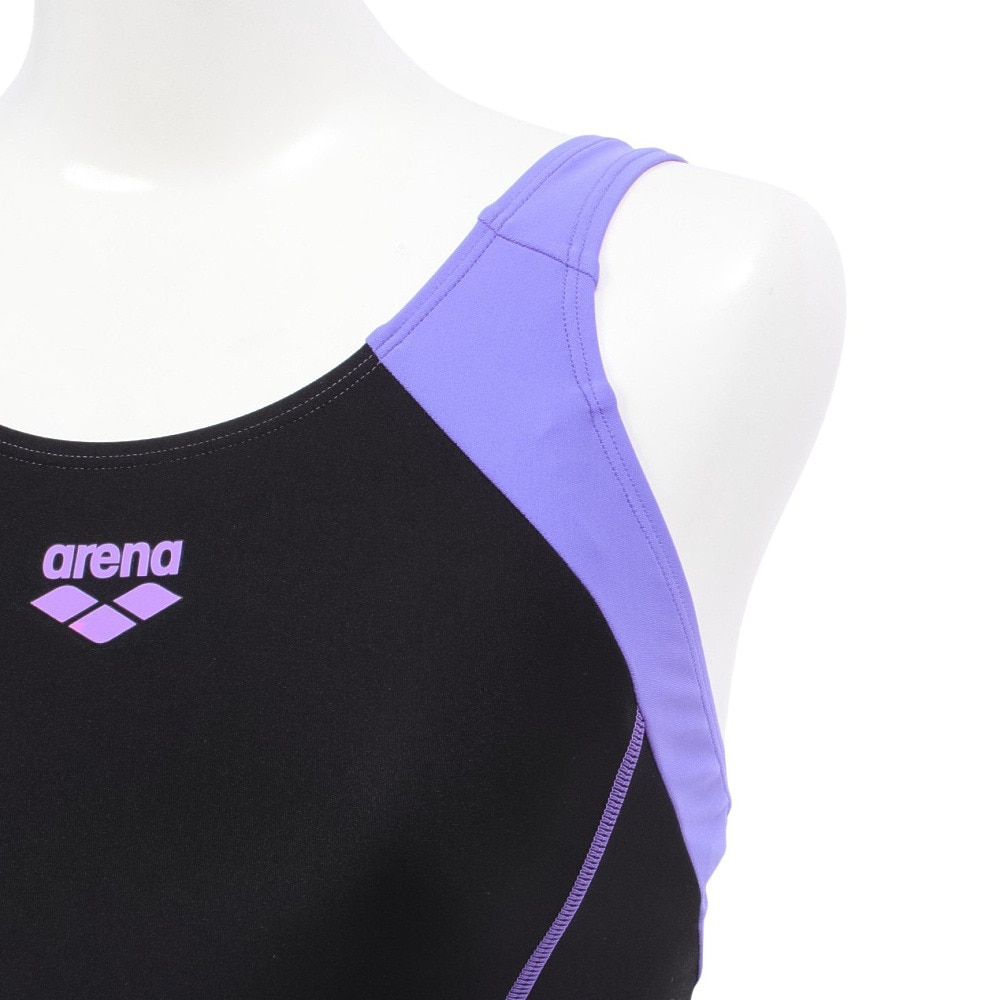 アリーナ（ARENA）（レディース）水着 フィットネスワンピーススパッツ 水泳 アクアエクサ 黒 紫 M-LLサイズ  AS5SWF00L BKPP ハーフレッグ丈