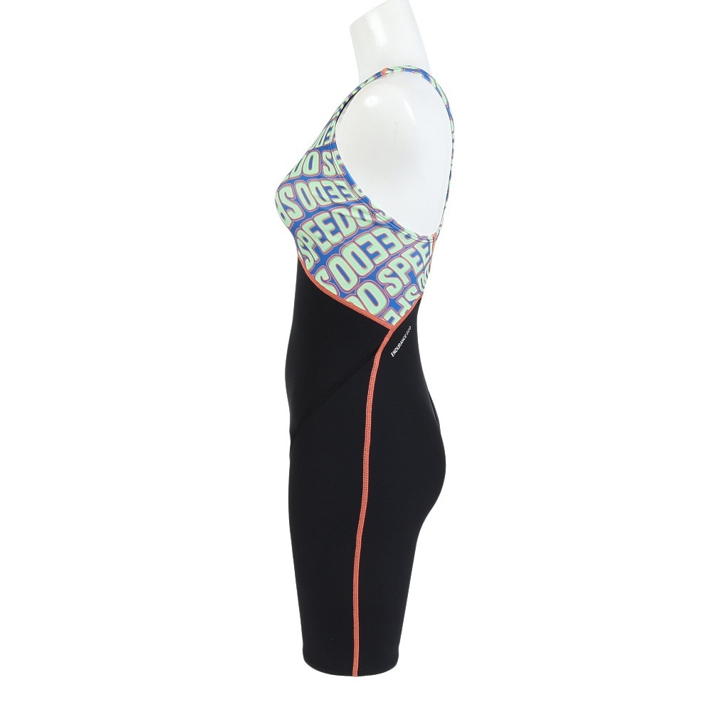 スピード（SPEEDO）（レディース）フィットネス水着 水泳 ウェーブ ロゴ ターンズパズルミニオープンバックニースキン 黒×ライム S-LLサイズ STW12515G LM
