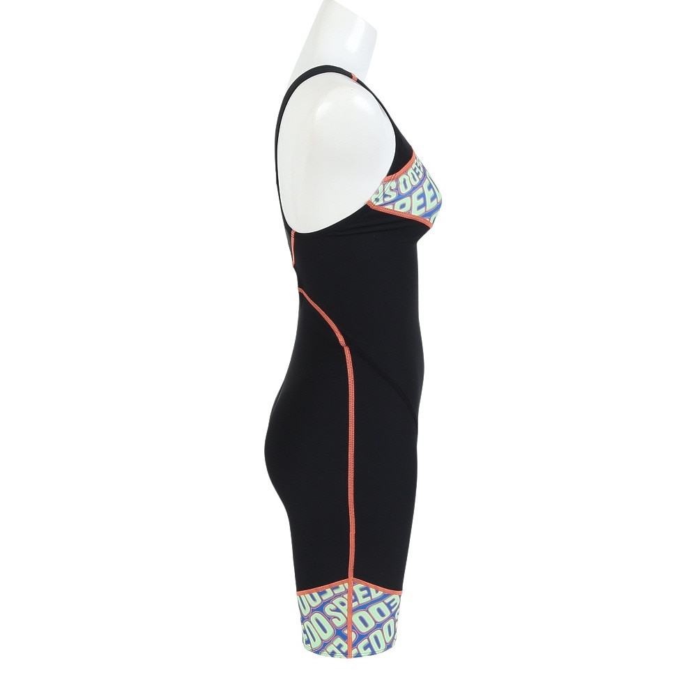 スピード（SPEEDO）（レディース）フィットネス水着 水泳 ウェーブ ロゴ ターンズパズルミニオープンバックニースキン 黒×ライム S-LLサイズ STW12515G LM