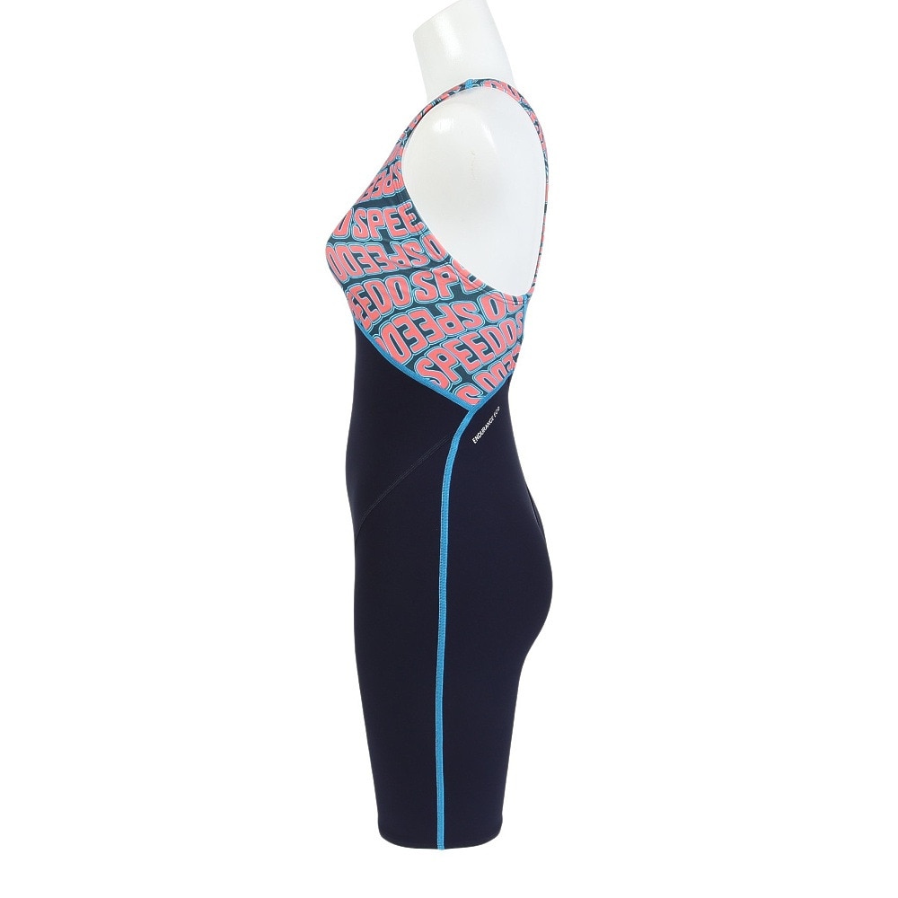 スピード（SPEEDO）（レディース）フィットネス水着 水泳 ウェーブ ロゴ ターンズパズルミニオープンバックニースキン 紺×オレンジ S-LLサイズ STW12515G OR