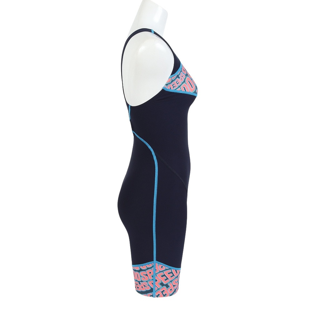 スピード（SPEEDO）（レディース）フィットネス水着 水泳 ウェーブ ロゴ ターンズパズルミニオープンバックニースキン 紺×オレンジ S-LLサイズ STW12515G OR