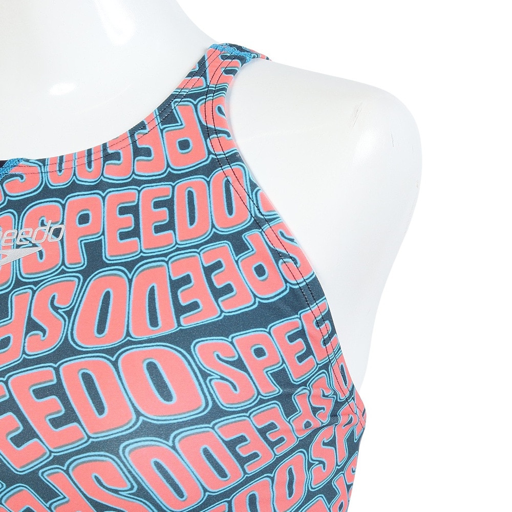 スピード（SPEEDO）（レディース）フィットネス水着 水泳 ウェーブ ロゴ ターンズパズルミニオープンバックニースキン 紺×オレンジ S-LLサイズ STW12515G OR