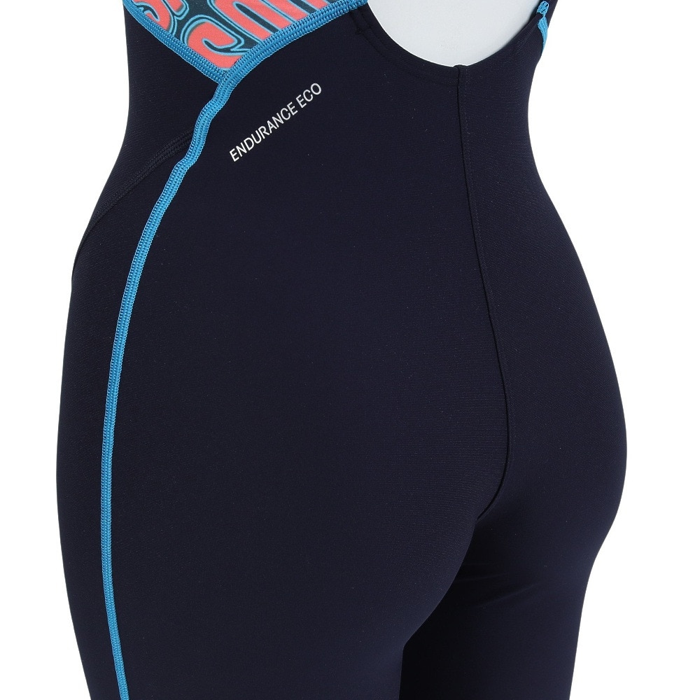 スピード（SPEEDO）（レディース）フィットネス水着 水泳 ウェーブ ロゴ ターンズパズルミニオープンバックニースキン 紺×オレンジ S-LLサイズ STW12515G OR