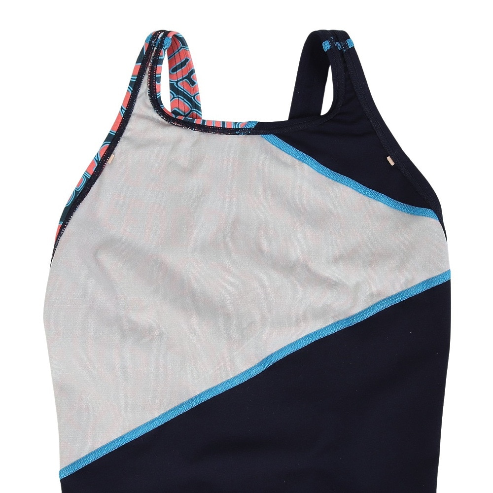 スピード（SPEEDO）（レディース）フィットネス水着 水泳 ウェーブ ロゴ ターンズパズルミニオープンバックニースキン 紺×オレンジ S-LLサイズ STW12515G OR
