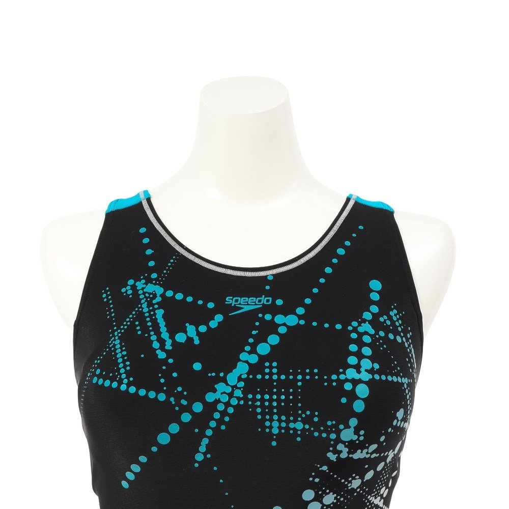 スピード（SPEEDO）（レディース）フィットネス水着 レディース 水泳 ルースンニースキン 黒×青 S-LLサイズ SFW12592Z KQ 撥水 UVカット 