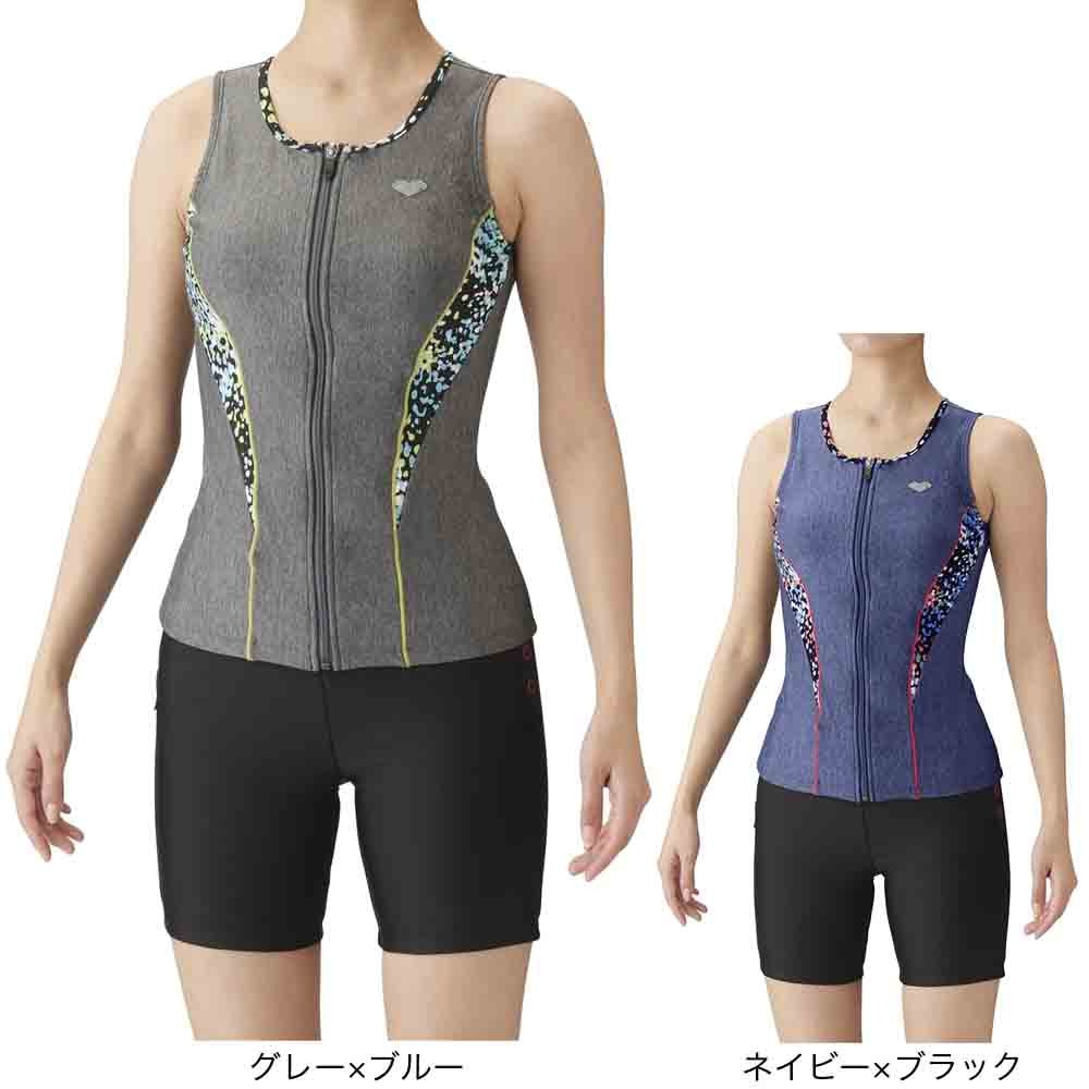 アリーナ（ARENA）（レディース）フィットネス水着 レディース 水泳 大きめカラースナップ付きセパレーツ LAR-3243W MNTC