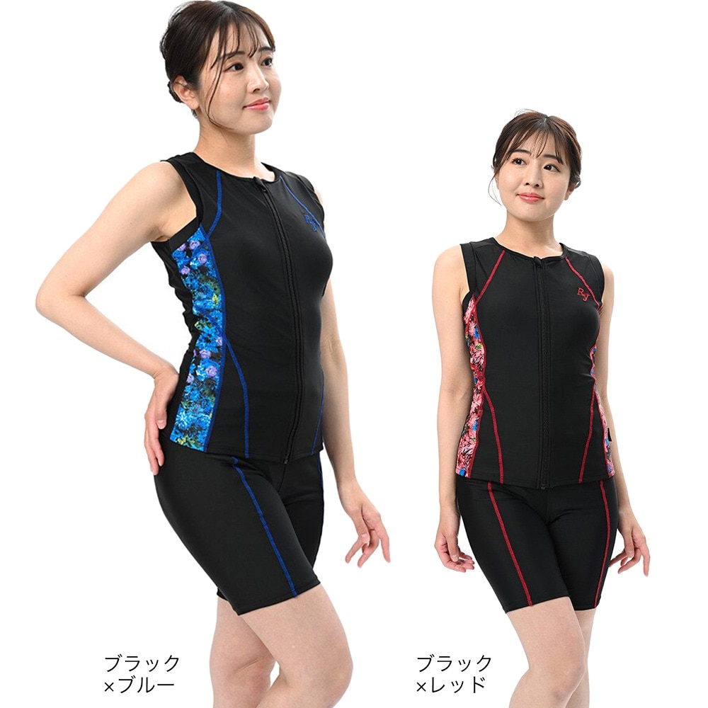 リュウナ（Ryuna）（レディース）フィットネス水着 レディース 水泳 サイド花柄ノースリーブ GR2213F BL