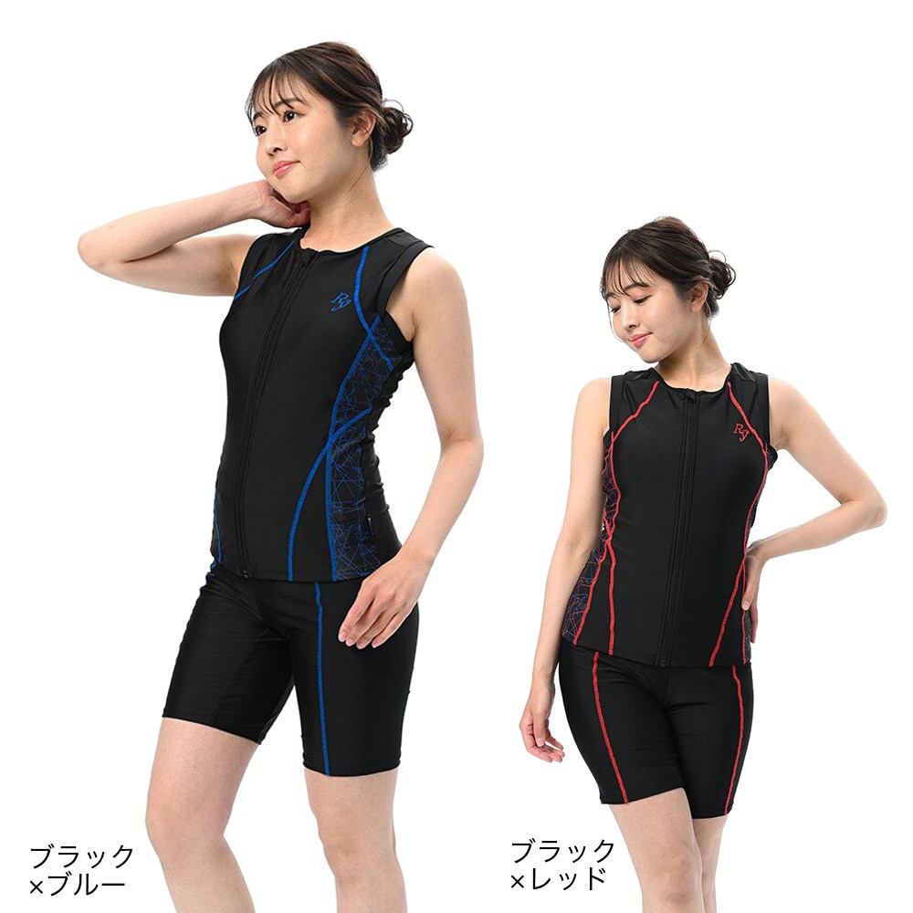 リュウナ（Ryuna）（レディース）フィットネス水着 レディース 水泳 サイドライン柄ノースリーブ GR2213LB RD