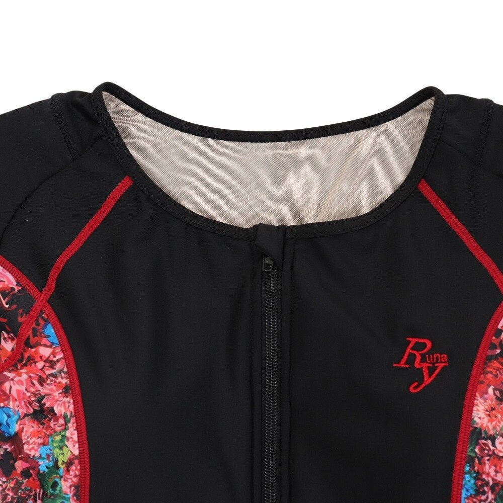 リュウナ（レディース）フィットネス水着 レディース 水泳 サイド花柄 半袖 GR2214F RD