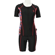 (レディース)フィットネス水着 レディース 水泳 サイド花柄 半袖 GR2214FB