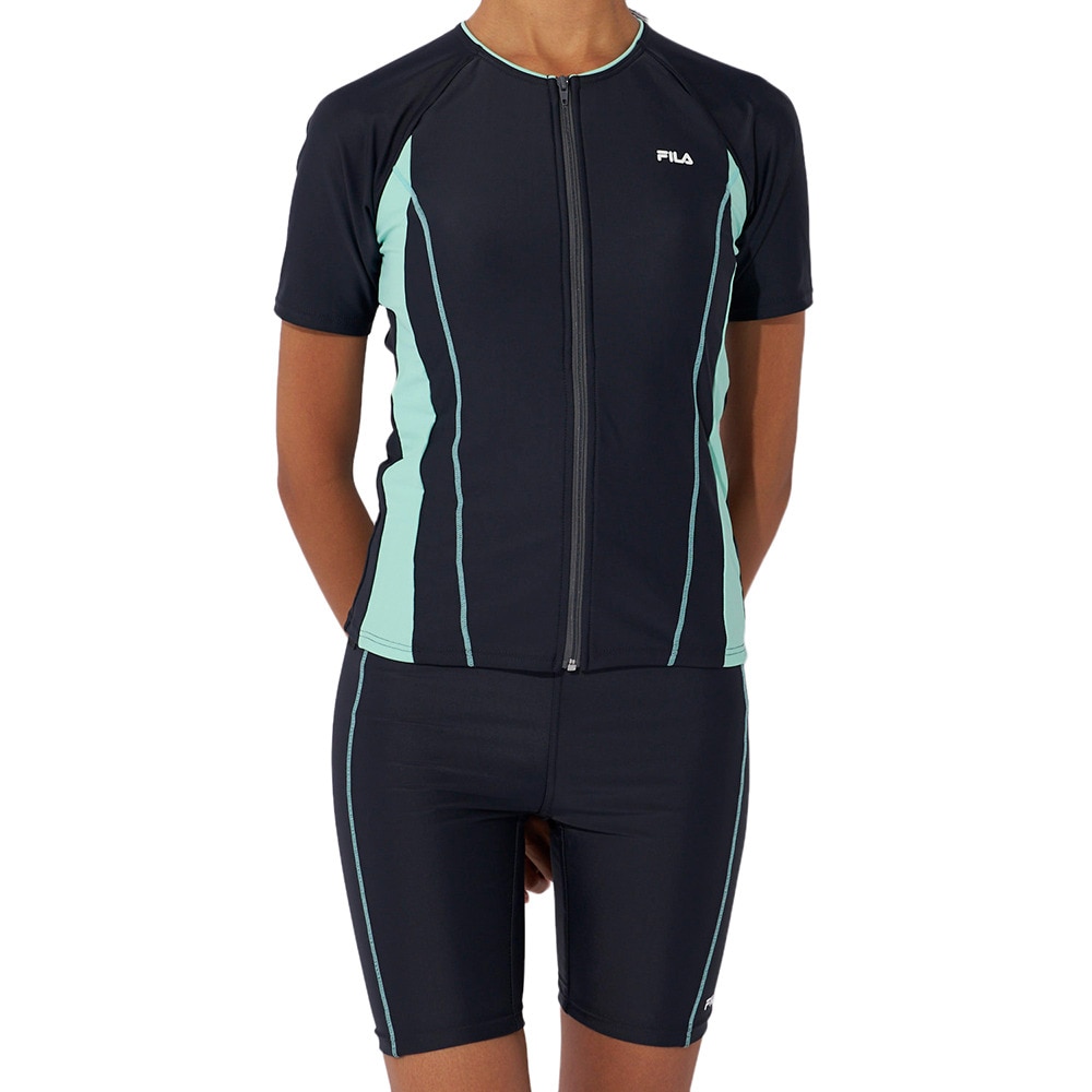 フィラ（FILA）（レディース）フィットネス水着 レディース 水泳 配色袖付フルジップセパレート 大寸 3132036-GMT