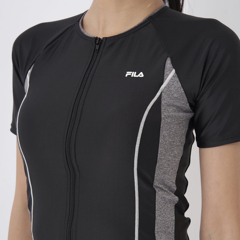 フィラ（FILA）（レディース）フィットネス水着 水泳 配色 袖付フルジップ セパレート 大きいサイズ 3132036-BGY 黒