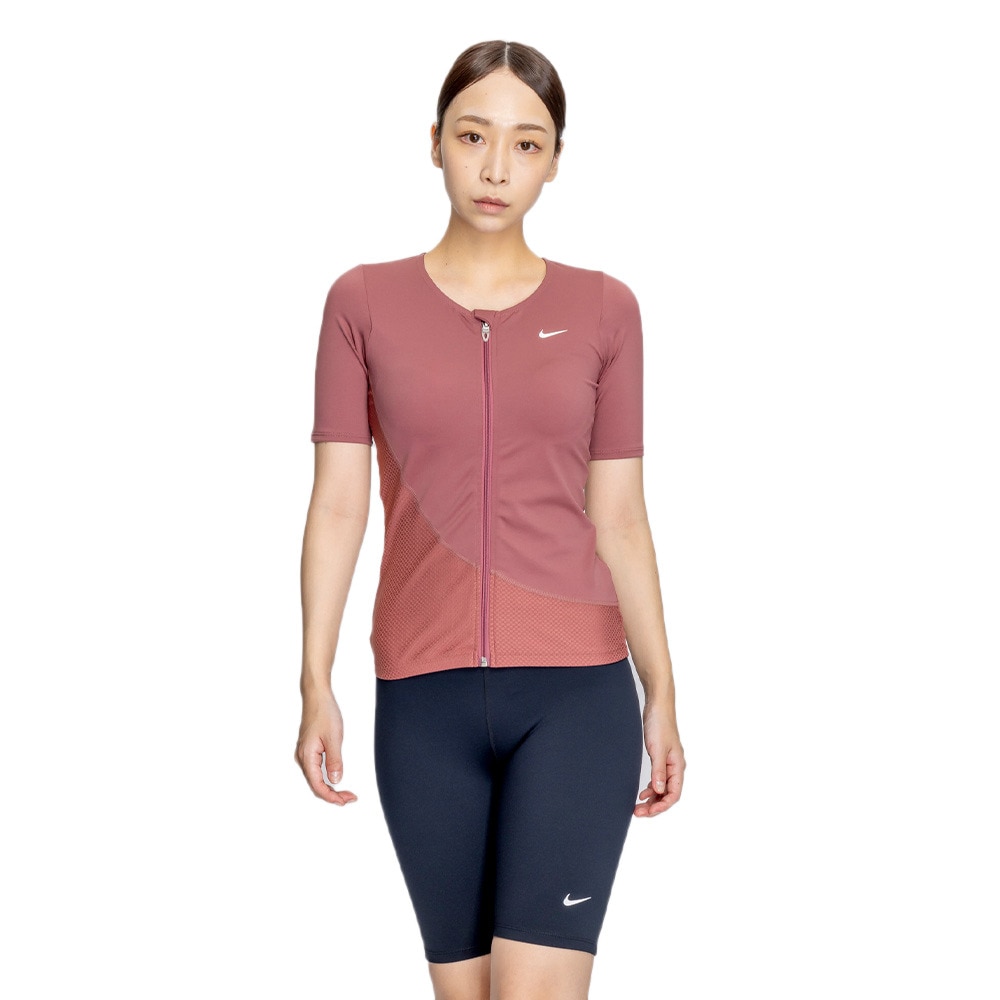 ナイキ（NIKE）（レディース）フィットネス水着 レディース 水泳 ジップ付き半袖セパレーツ 2993125-014