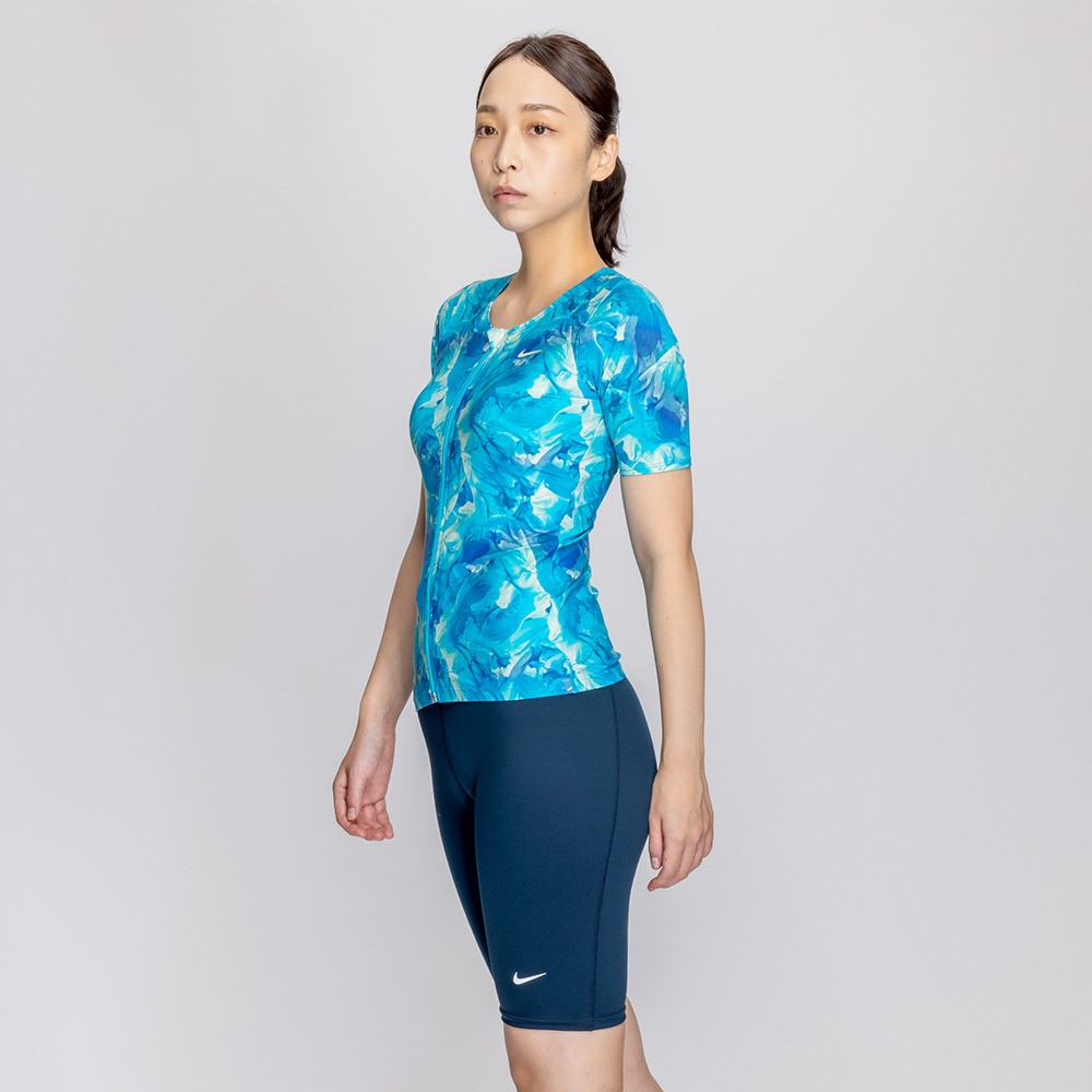 ナイキ（NIKE）（レディース）フィットネス水着 レディース 水泳 総柄ジップ付き半袖セパレーツ 2993131-010