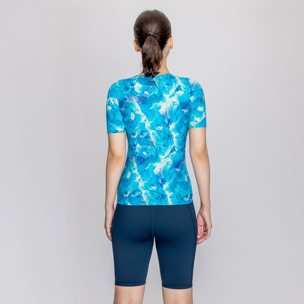 ナイキ（NIKE）（レディース）フィットネス水着 レディース 水泳 総柄ジップ付き半袖セパレーツ 2993131-010