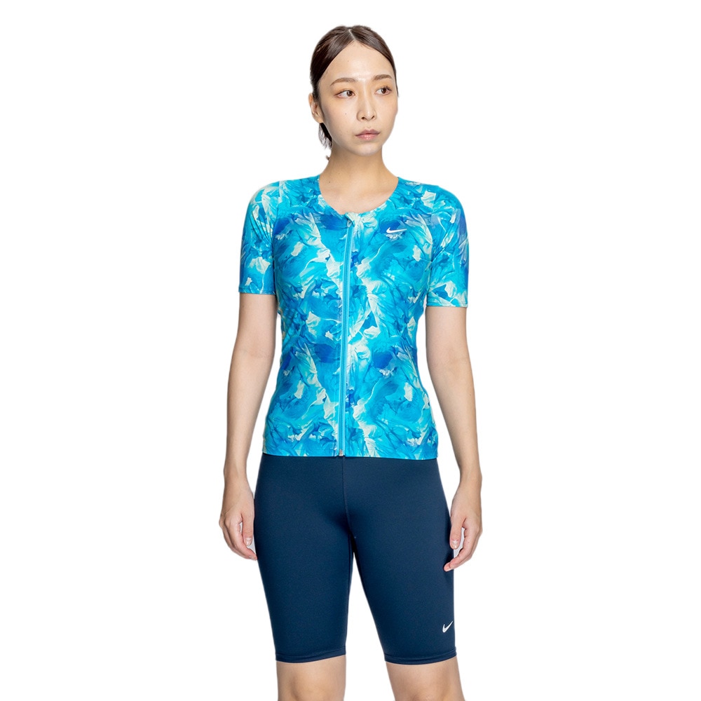 ナイキ（NIKE）（レディース）フィットネス水着 レディース 水泳 総柄ジップ付き半袖セパレーツ 2993131-010
