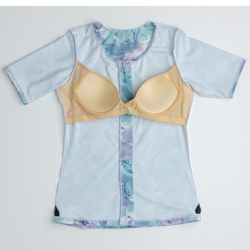ナイキ（NIKE）（レディース）フィットネス水着 レディース 水泳 総柄ジップ付き半袖セパレーツ 2993131-018