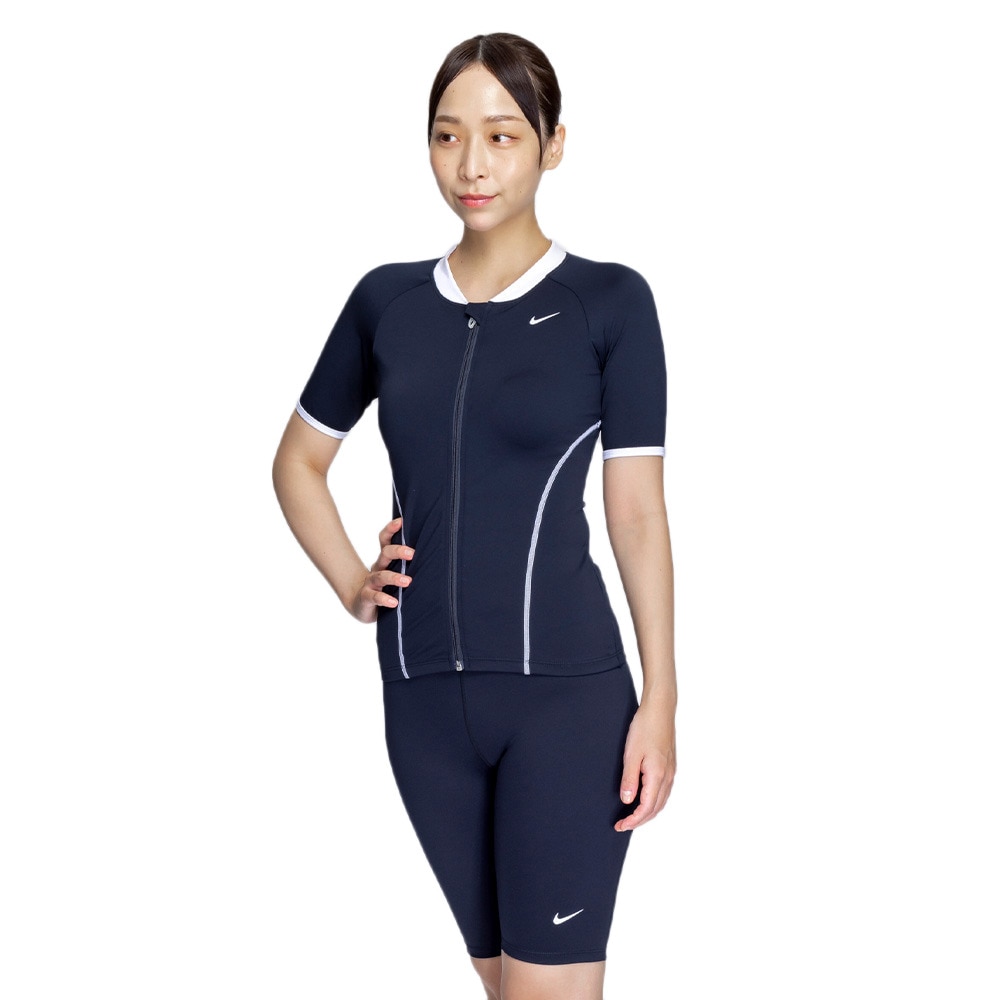ナイキ（NIKE）（レディース）フィットネス水着 レディース 水泳 SU25 ジップ付き半袖セパレーツ 2993136-009