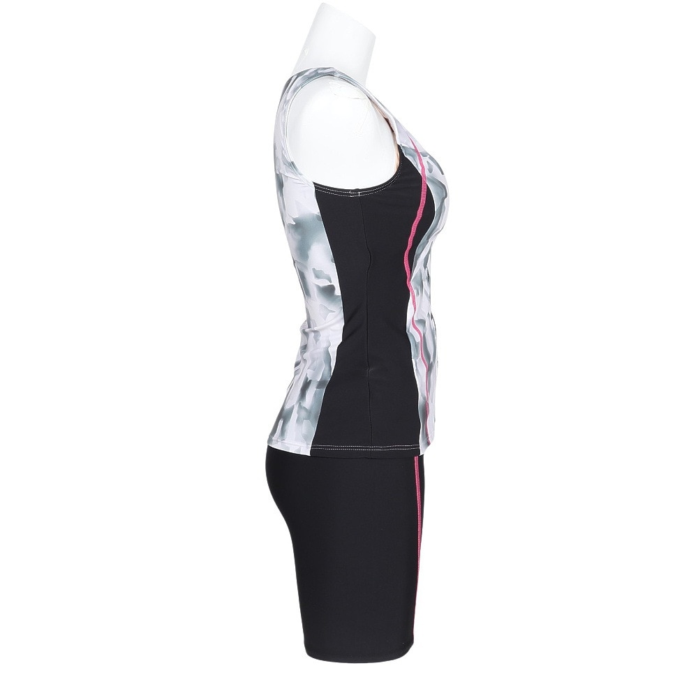 フィラ（FILA）（レディース）フィットネス水着 水泳 タイダイプリント ジップセパレート 黒 白 M-LLサイズ 315604 BK めくれ防止スナップ付き 上下セット 
