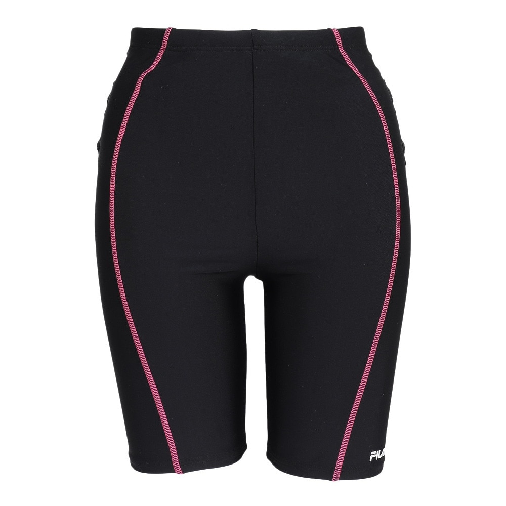 フィラ（FILA）（レディース）フィットネス水着 水泳 タイダイプリント ジップセパレート 黒 白 M-LLサイズ 315604 BK めくれ防止スナップ付き 上下セット 
