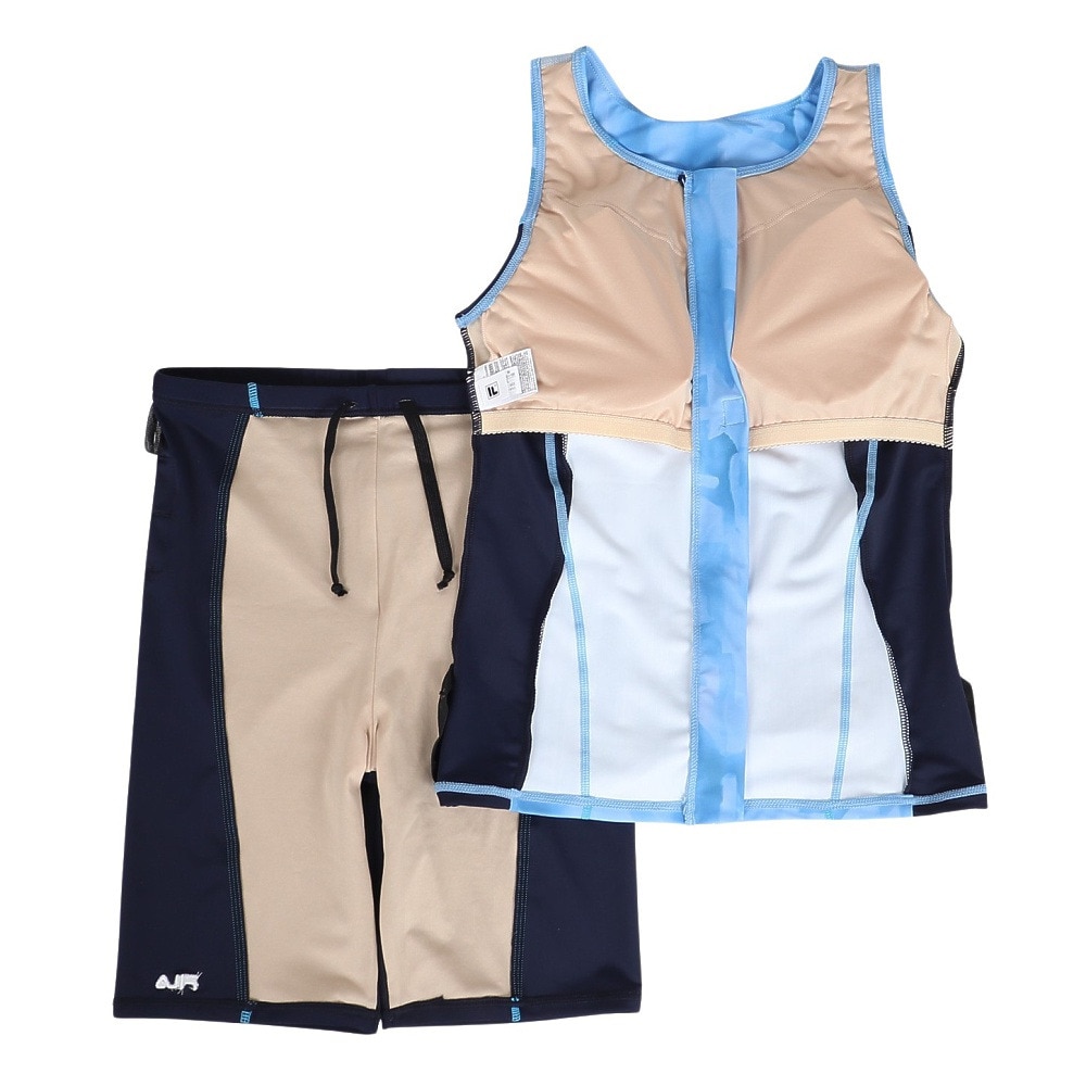 フィラ（FILA）（レディース）フィットネス水着 水泳 タイダイプリント ジップセパレート 青 紺 M-LLサイズ 315604 NV  めくれ防止スナップ付き 上下セット 