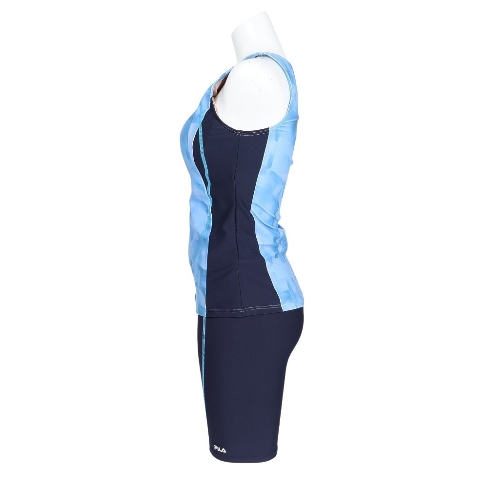 フィラ（FILA）（レディース）フィットネス水着 水泳 タイダイプリント ジップセパレート 青 紺 M-LLサイズ 315604 NV  めくれ防止スナップ付き 上下セット 