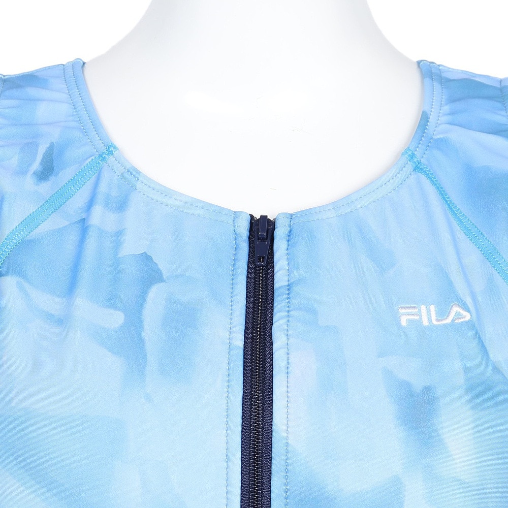 フィラ（FILA）（レディース）フィットネス水着 水泳 タイダイプリント ジップセパレート 青 紺 M-LLサイズ 315604 NV  めくれ防止スナップ付き 上下セット 