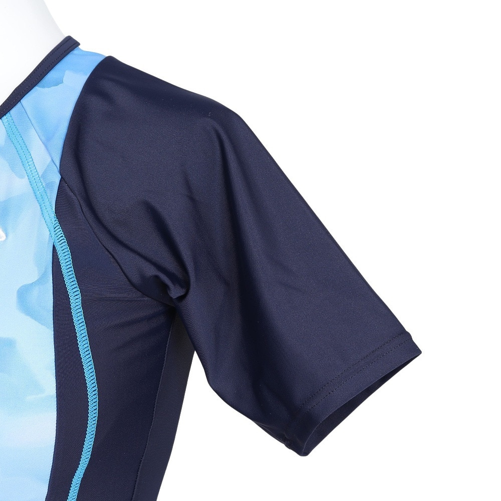 フィラ（FILA）（レディース）フィットネス水着 水泳 タイダイプリント 半袖ジップセパレート 青 紺 M-LLサイズ 315605 NV めくれ防止スナップ付き 上下セット