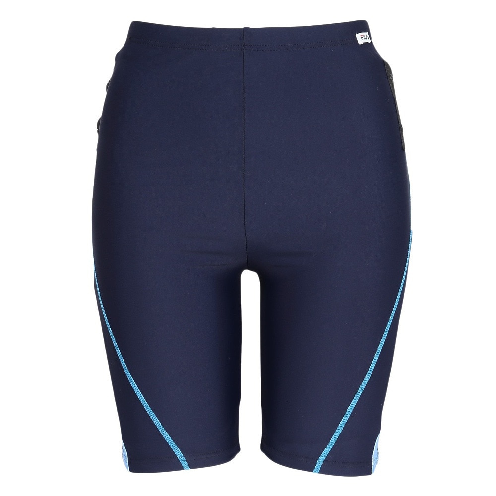 フィラ（FILA）（レディース）フィットネス水着 水泳 タイダイプリント 半袖ジップセパレート 青 紺 M-LLサイズ 315605 NV めくれ防止スナップ付き 上下セット