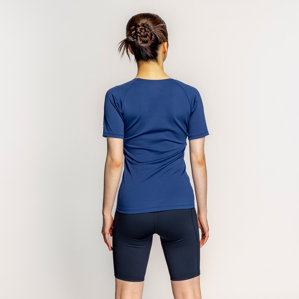 ナイキ（NIKE）（レディース）フィットネス水着 水泳 ジップ付き半袖セパレーツ 上下セット 紺 M-3Lサイズ 2993145-008