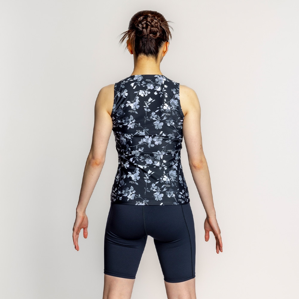ナイキ（NIKE）（レディース）フィットネス水着 水泳 総柄ジップ付きセパレーツ 上下セット 黒 M-3Lサイズ 2993148-009