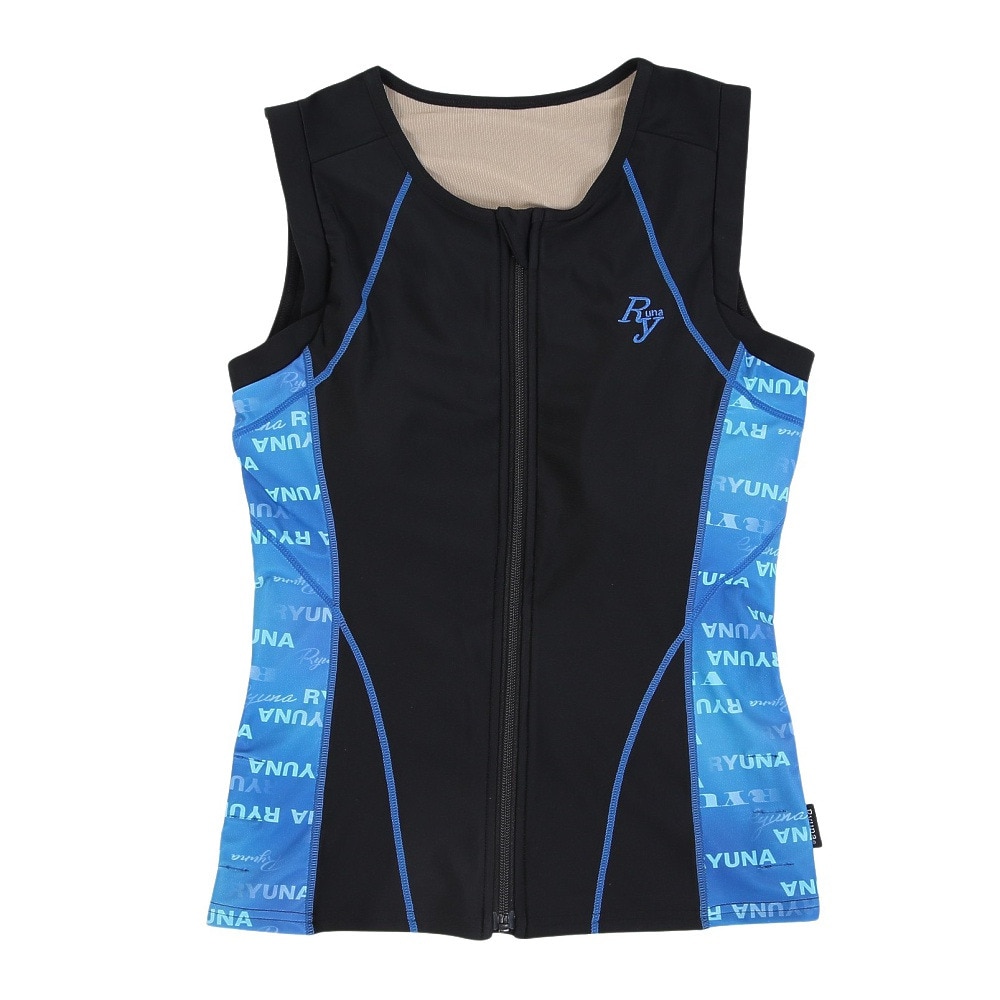 リュウナ（Ryuna）（レディース）フィットネス水着 レディース 水泳 ロゴ柄 ノースリーブ 青 ブルー 3L-5L NB2513RBL セパレートタイプ めくれ防止スナップ