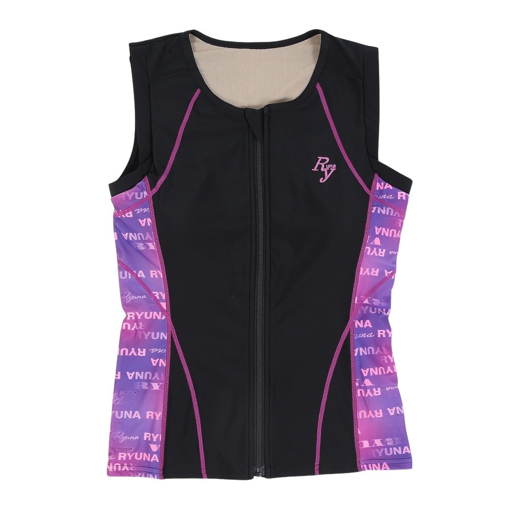リュウナ（Ryuna）（レディース）フィットネス水着 レディース 水泳 ロゴ柄 ノースリーブ ピンク3L-5L NB2513RPK セパレートタイプ めくれ防止スナップ