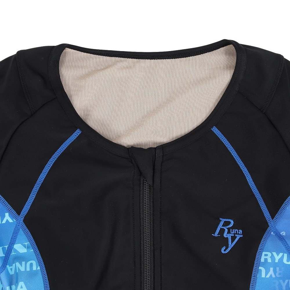 リュウナ（Ryuna）（レディース）フィットネス水着 レディース サイドロゴ柄 半袖 ブルー 青 3L-5L NB2514RBL めくれ防止スナップ セパレート エクササイズ