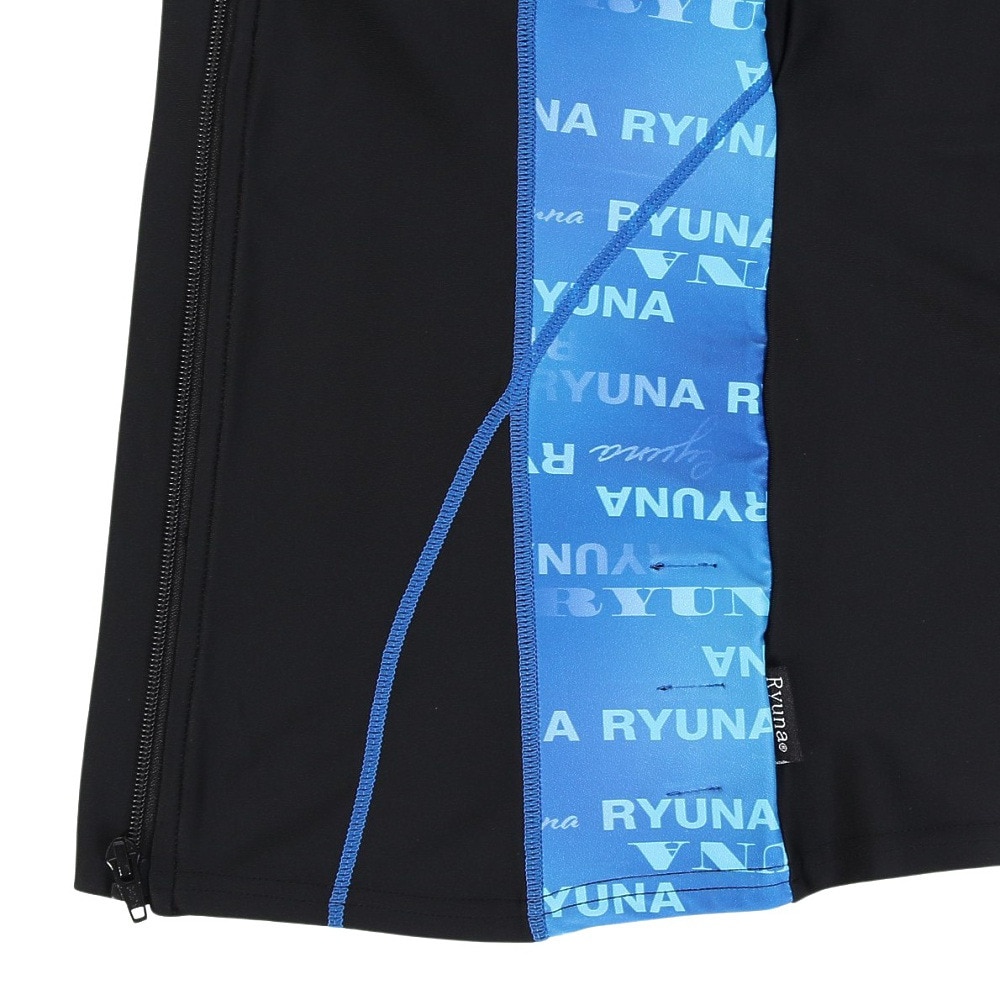リュウナ（Ryuna）（レディース）フィットネス水着 レディース サイドロゴ柄 半袖 ブルー 青 3L-5L NB2514RBL めくれ防止スナップ セパレート エクササイズ