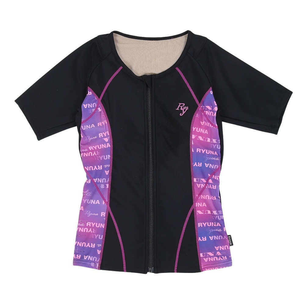 リュウナ（Ryuna）（レディース）フィットネス水着 レディース 水泳 サイドロゴ柄 半袖 ピンク 3L-5L NB2514RPK めくれ防止スナップ セパレート エクササイズ