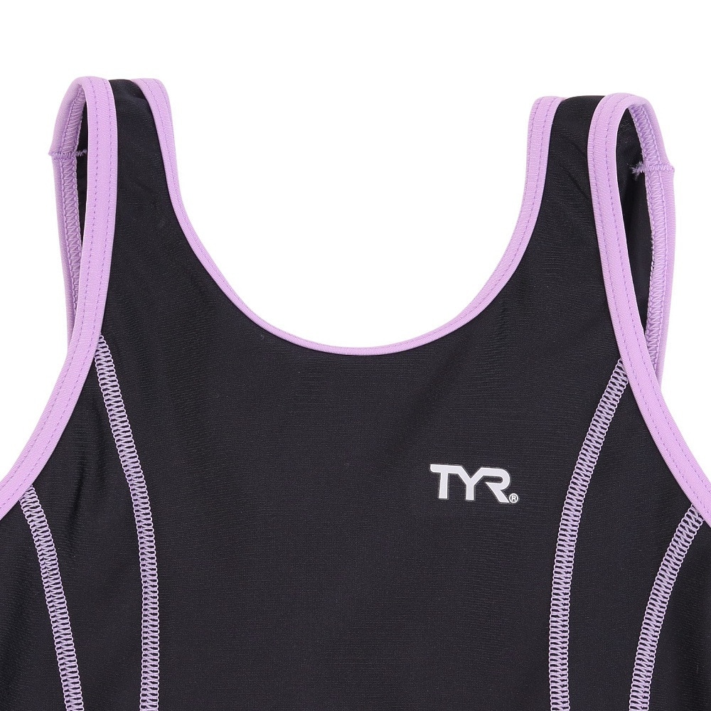 ティア（TYR）（キッズ）スクール水着 ジュニア ガールズAラインワンピース USCHALSTCH122X BLKLAV 水泳 水泳 撥水 UVカット UPF50+