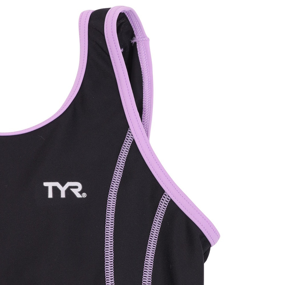 ティア（TYR）（キッズ）スクール水着 ジュニア ガールズAラインワンピース USCHALSTCH122X BLKLAV 水泳 水泳 撥水 UVカット UPF50+