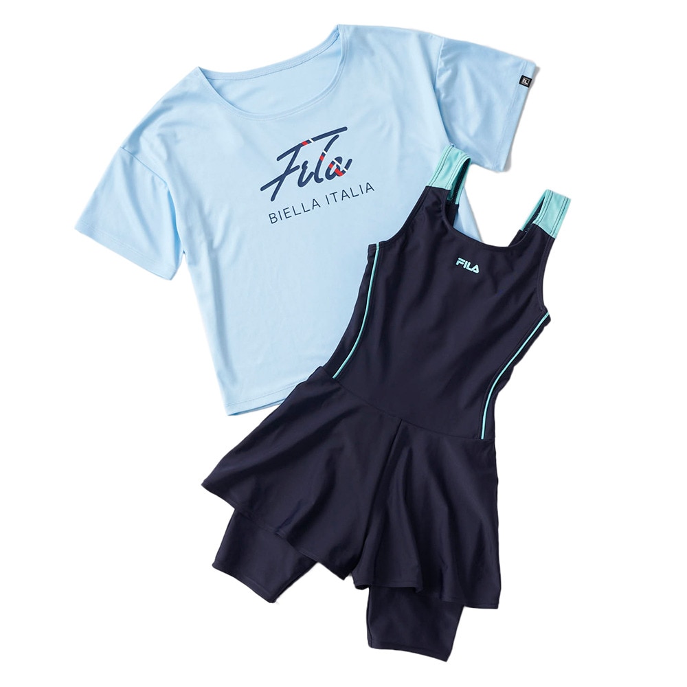 フィラ（FILA）（キッズ）スクール水着 ジュニア 女子 水泳 シャツセット オンスクール 125665-SAX