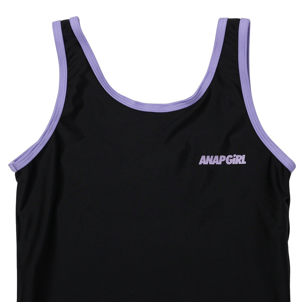アナップ（ANAP）（キッズ）ジュニア 女子 水泳 オンスクール水着 Tシャツ付き セパレート 3点セット 黒×紫 140-160cm 372855-25BLK UVカット UPF50+