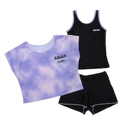 (キッズ)ジュニア 女子 水泳 オンスクール水着 Tシャツ付き セパレート 3点セット 黒×紫 140-160cm 372855-25BLK UVカット UPF50+