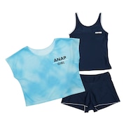 (キッズ)ジュニア 女子 水泳 オンスクール水着 Tシャツ付き セパレート 3点セット 紺×青 372855-25NVY UVカット UPF50+
