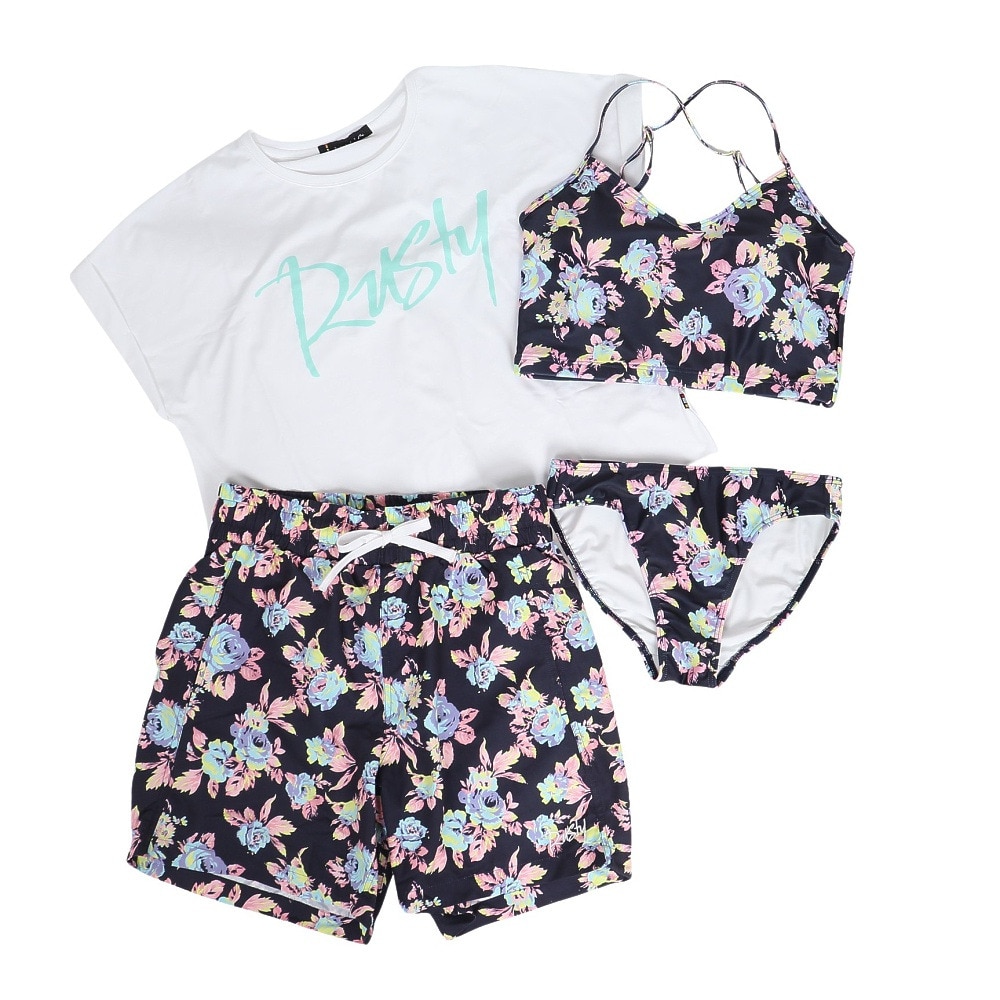ラスティ（RUSTY）（レディース）水着 4点セット Tシャツ 水着上下 ショートパンツ 924801NVY ネイビー フラワー
