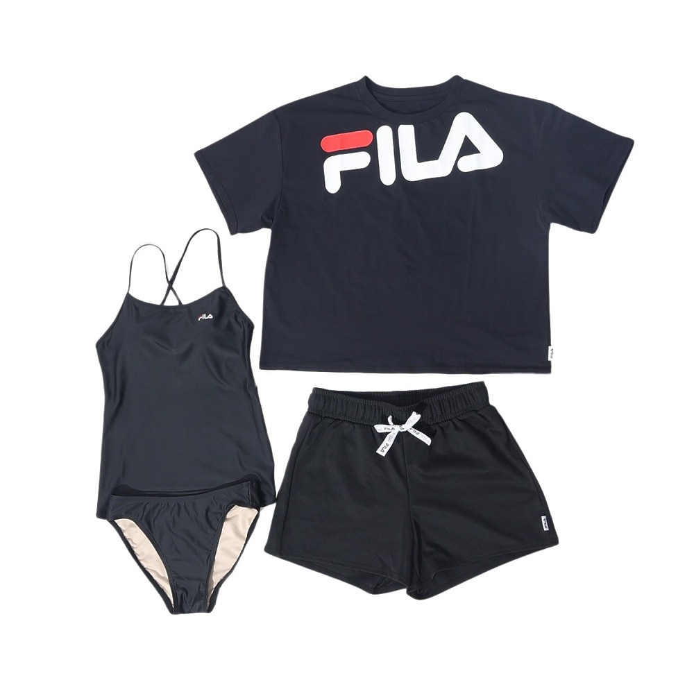 フィラ（FILA）（レディース）水着 4点セット ジュニア ガールズ ラッシュガード ロゴTシャツ付き タンキニ 324601-BK