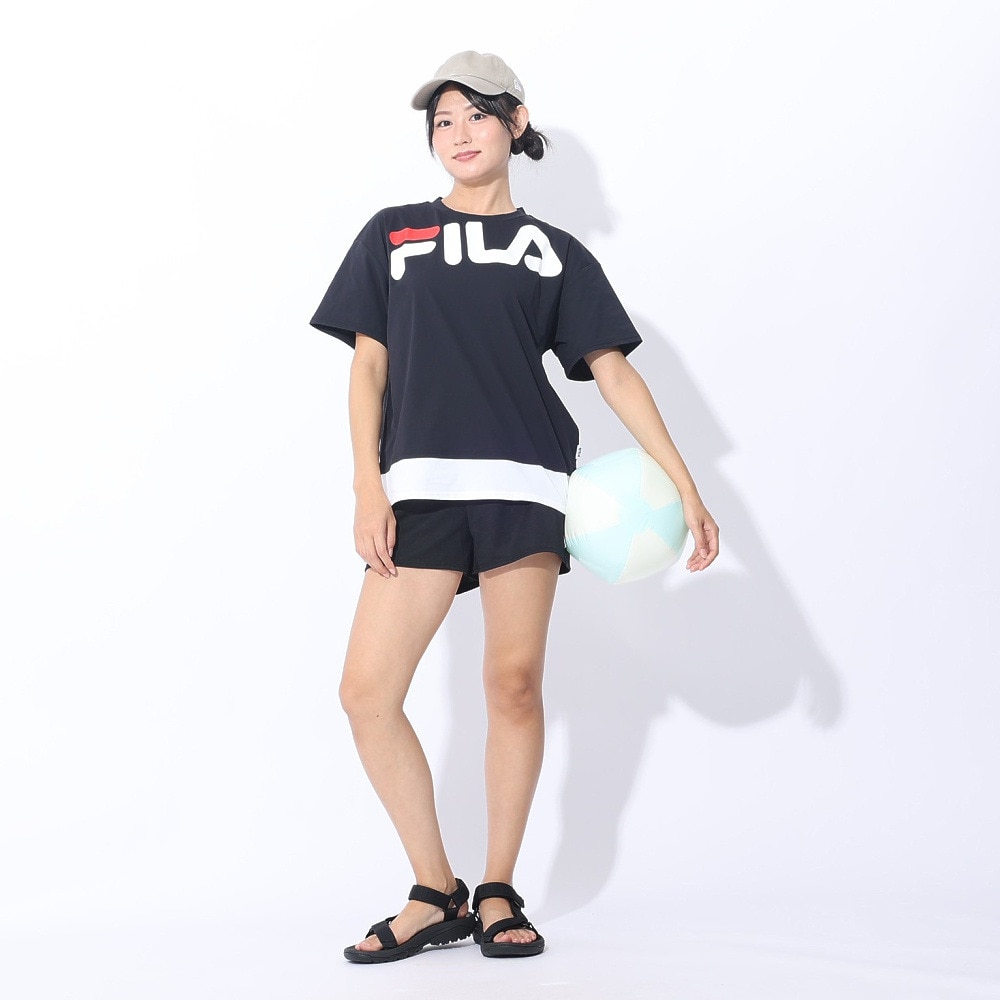 フィラ（FILA）（レディース）水着 4点セット ジュニア ガールズ ラッシュガード ロゴTシャツ付き タンキニ 324601-BK